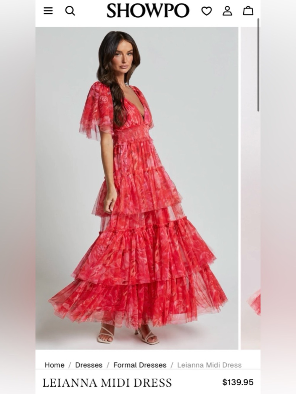 Showpo Red Tiered V-Neck Maxi Dress